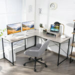 Reversible L-Shaped Long Computer Desk with Monitor Stand (2-Person)