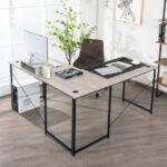 Reversible L-Shaped Long Computer Desk with Monitor Stand (2-Person)