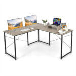 Reversible L-Shaped Long Computer Desk with Monitor Stand (2-Person)