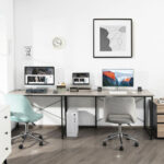 Reversible L-Shaped Long Computer Desk with Monitor Stand (2-Person)