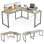Reversible L-Shaped Long Computer Desk with Monitor Stand (2-Person)