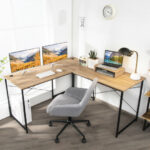 Reversible L-Shaped Long Computer Desk with Monitor Stand (2-Person)
