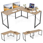 Reversible L-Shaped Long Computer Desk with Monitor Stand (2-Person)