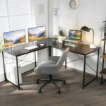 Reversible L-Shaped Long Computer Desk with Monitor Stand (2-Person)