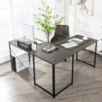 Reversible L-Shaped Long Computer Desk with Monitor Stand (2-Person)
