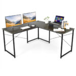 Reversible L-Shaped Long Computer Desk with Monitor Stand (2-Person)