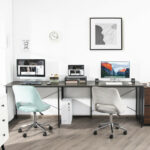 Reversible L-Shaped Long Computer Desk with Monitor Stand (2-Person)