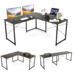 Reversible L-Shaped Long Computer Desk with Monitor Stand (2-Person)