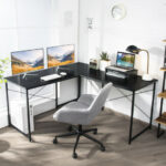 Reversible L-Shaped Long Computer Desk with Monitor Stand (2-Person)