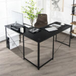 Reversible L-Shaped Long Computer Desk with Monitor Stand (2-Person)