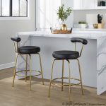 Rhonda 26-Inch Gold Art Deco Black Faux Leather Stools (Set of 2) 12 Rhonda 26-Inch Gold Art Deco Black Faux Leather Stools (Set of 2)