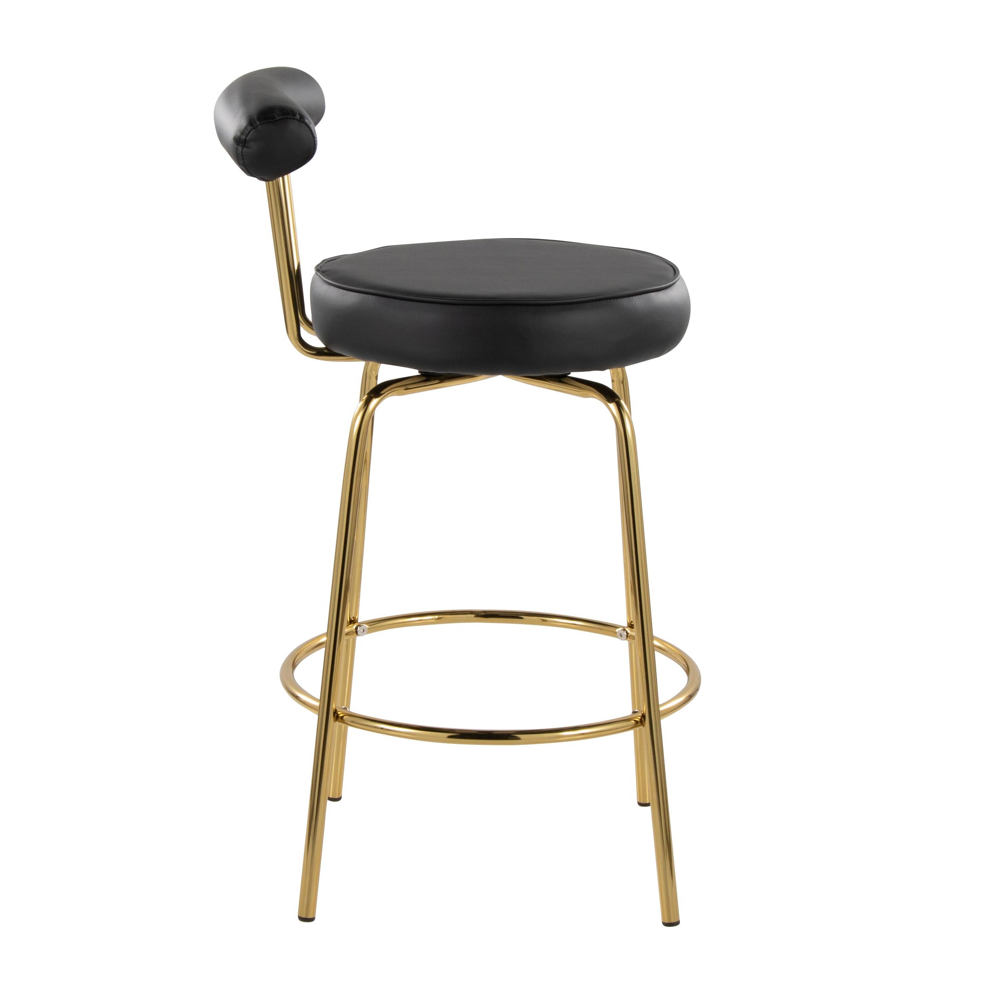 Rhonda 26-Inch Gold Art Deco Black Faux Leather Stools (Set of 2) 5 Rhonda 26-Inch Gold Art Deco Black Faux Leather Stools (Set of 2) - Image 5
