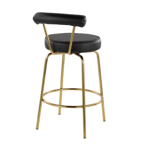 Rhonda 26 Inch Gold Art Deco Black Faux Leather Stools Set of 2 5