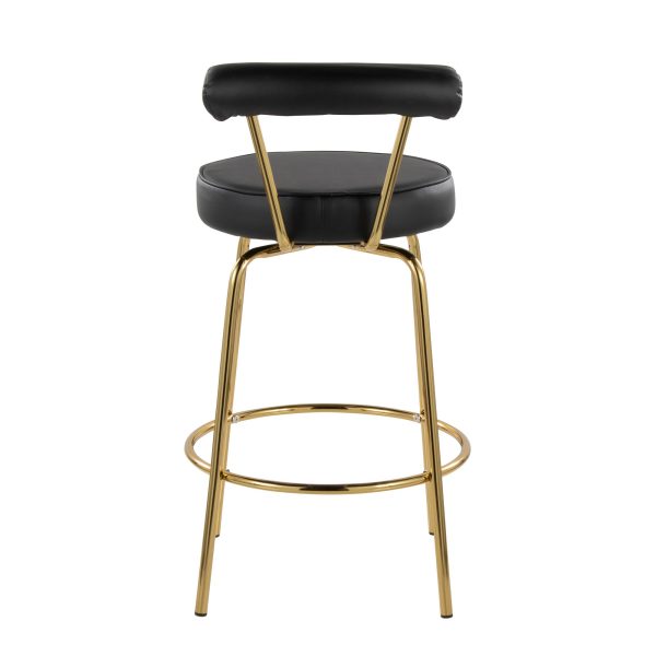 Rhonda 26 Inch Gold Art Deco Black Faux Leather Stools Set of 2 6