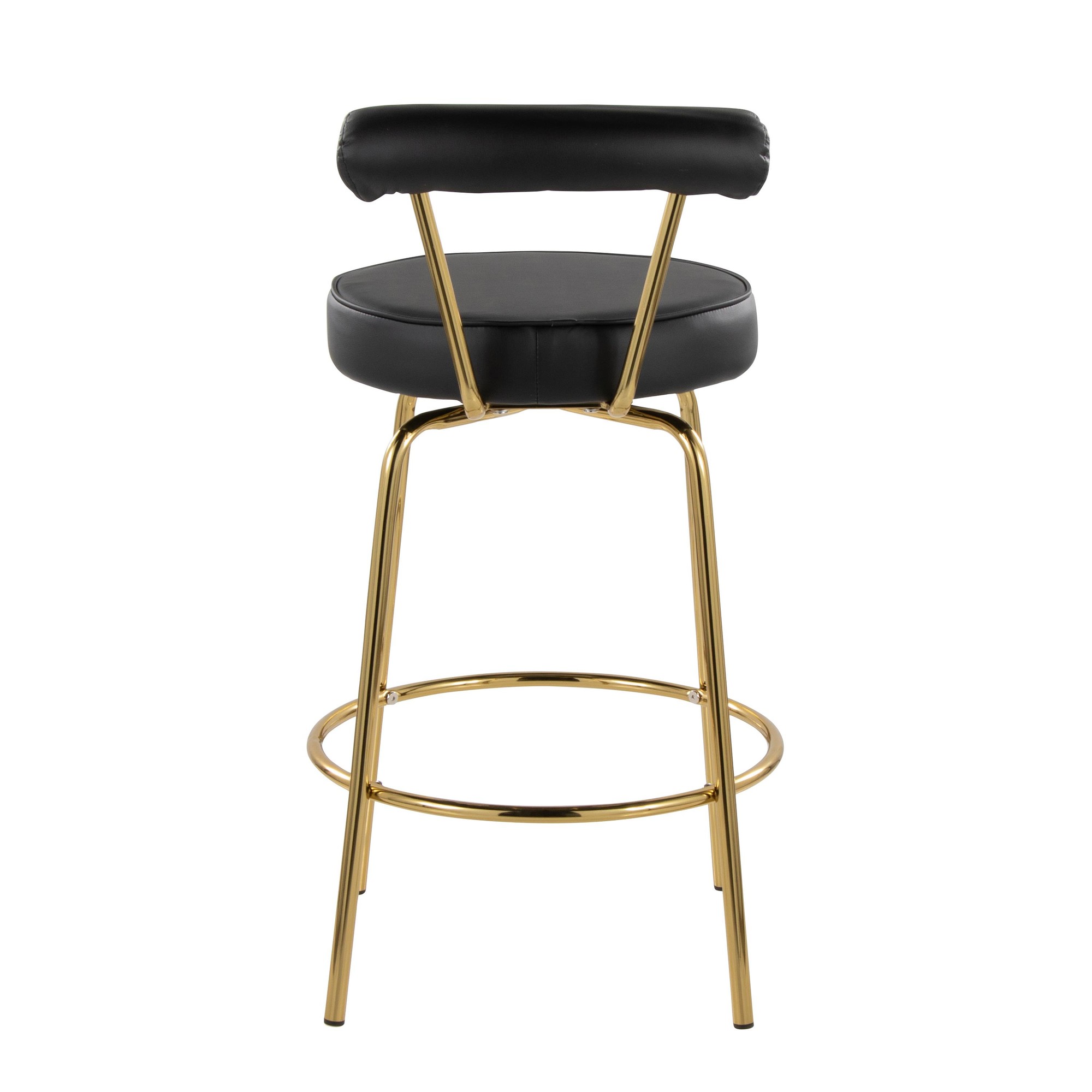 Rhonda 26-Inch Gold Art Deco Black Faux Leather Stools (Set of 2) 7 Rhonda 26-Inch Gold Art Deco Black Faux Leather Stools (Set of 2) - Image 7