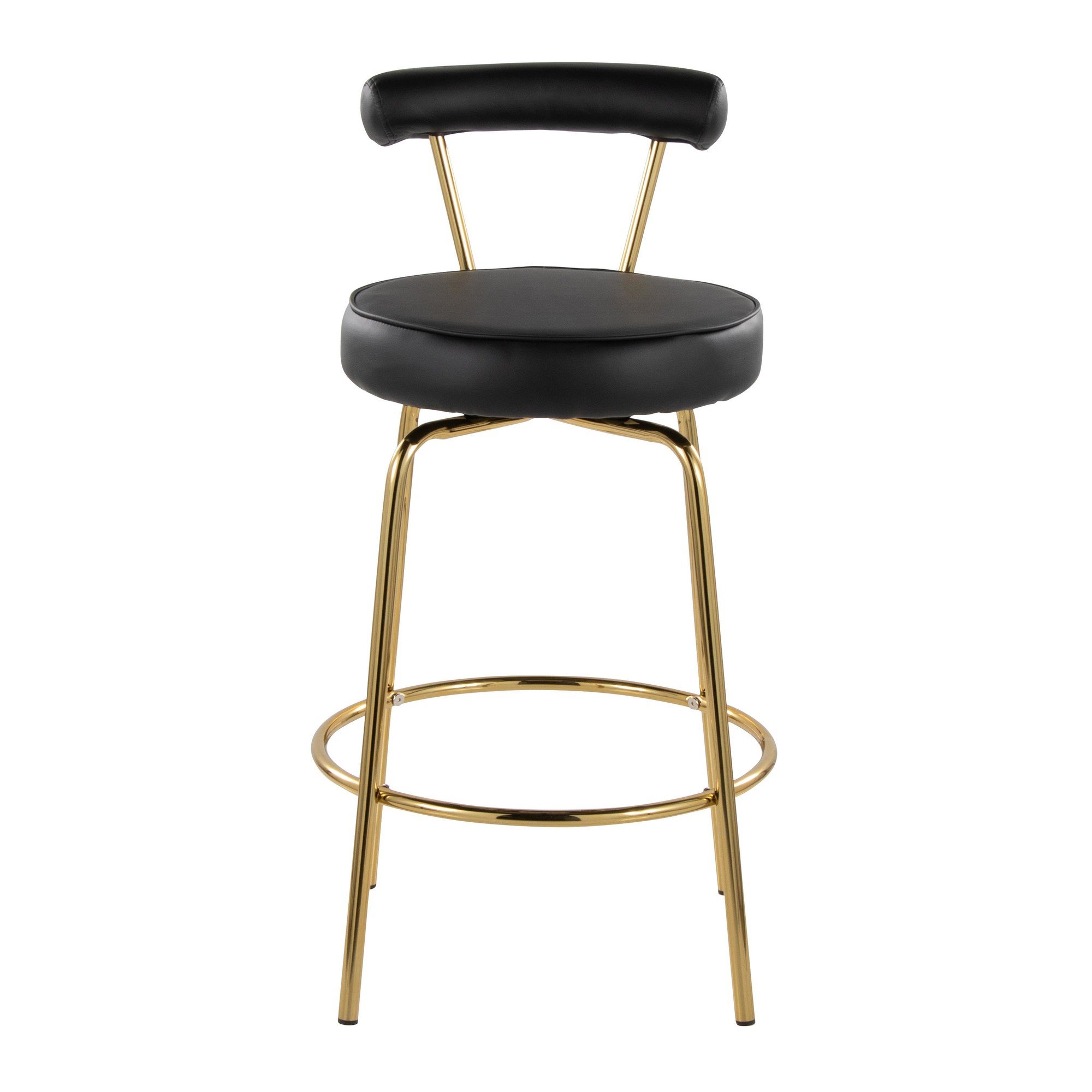 Rhonda 26-Inch Gold Art Deco Black Faux Leather Stools (Set of 2) 8 Rhonda 26-Inch Gold Art Deco Black Faux Leather Stools (Set of 2) - Image 8