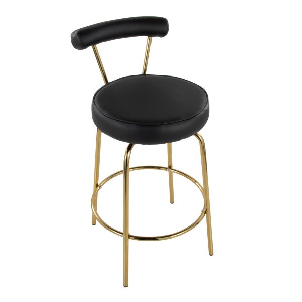 Rhonda 26 Inch Gold Art Deco Black Faux Leather Stools Set of 2 8