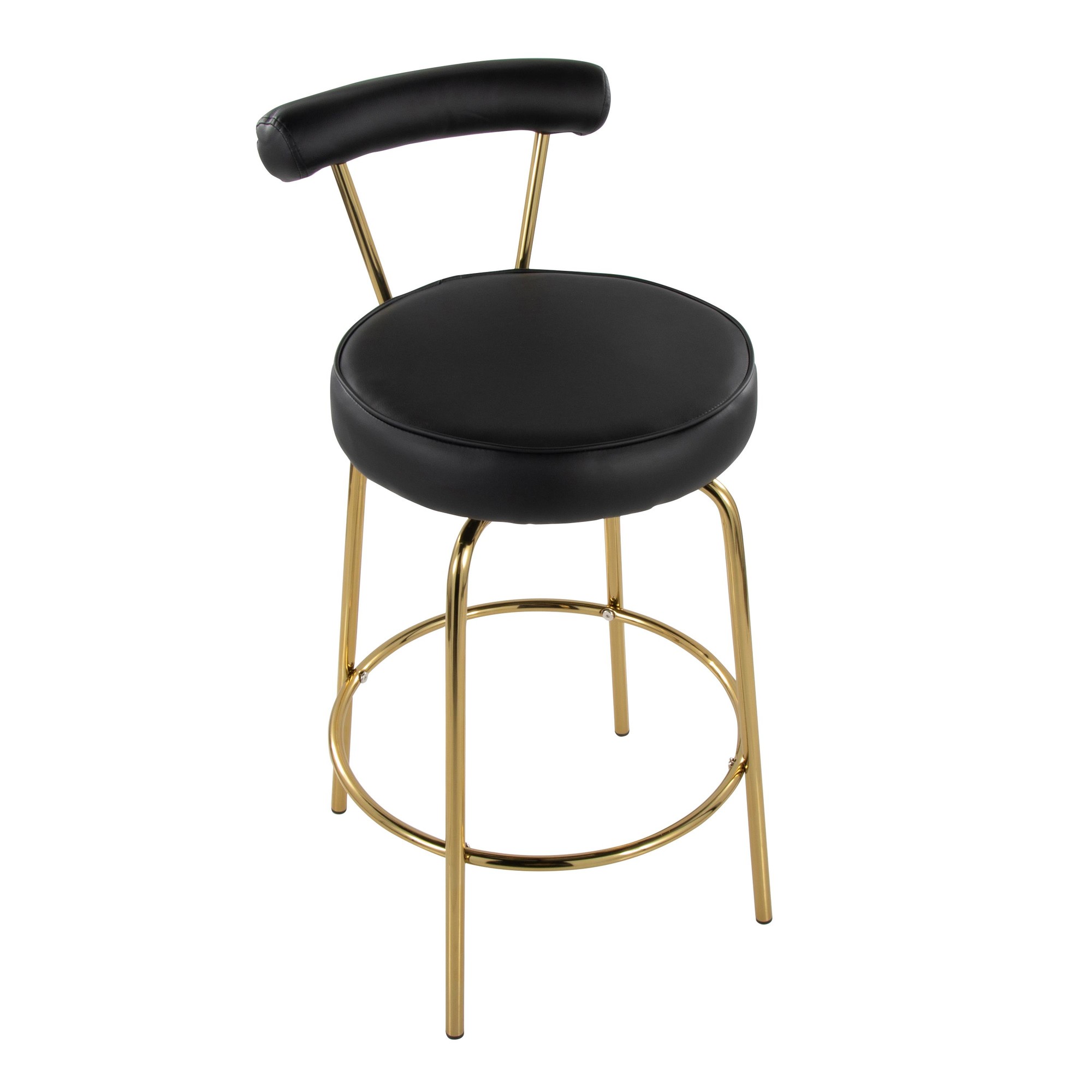 Rhonda 26-Inch Gold Art Deco Black Faux Leather Stools (Set of 2) 9 Rhonda 26-Inch Gold Art Deco Black Faux Leather Stools (Set of 2) - Image 9