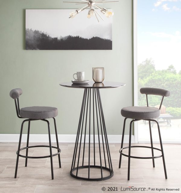Rhonda Art Deco Black Steel Charcoal Fabric Counter Stools Set of 2 1