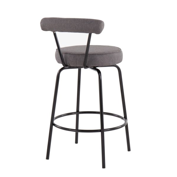 Rhonda Art Deco Black Steel Charcoal Fabric Counter Stools Set of 2 10