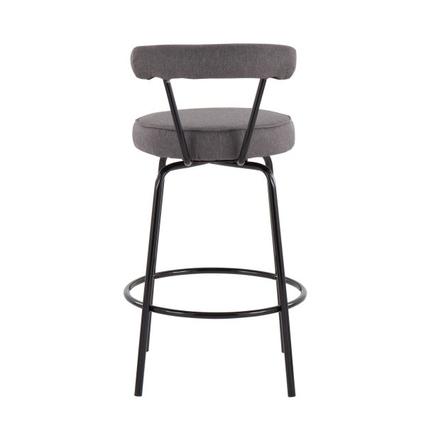 Rhonda Art Deco Black Steel Charcoal Fabric Counter Stools Set of 2 11