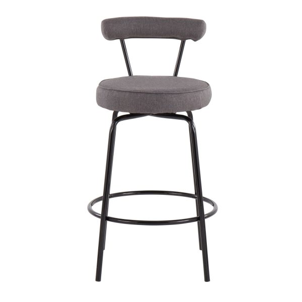 Rhonda Art Deco Black Steel Charcoal Fabric Counter Stools Set of 2 12
