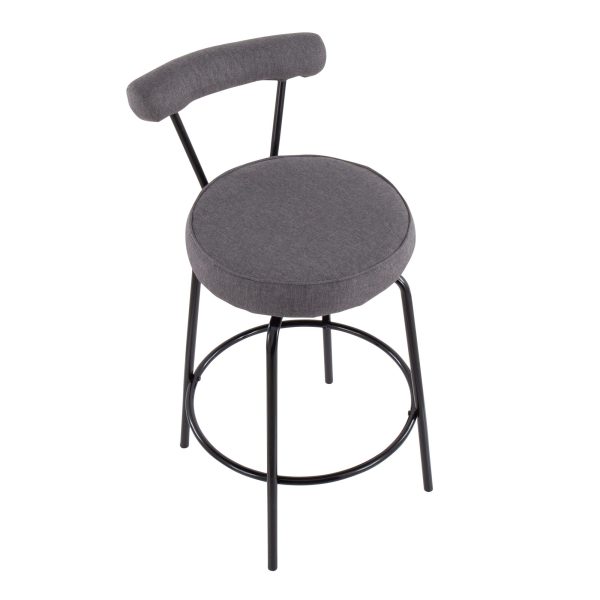 Rhonda Art Deco Black Steel Charcoal Fabric Counter Stools Set of 2 13