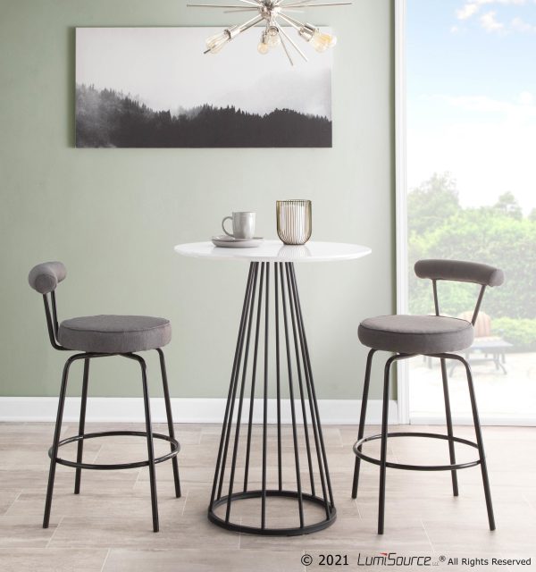 Rhonda Art Deco Black Steel Charcoal Fabric Counter Stools Set of 2 2