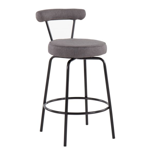 Rhonda Art Deco Black Steel Charcoal Fabric Counter Stools Set of 2 8