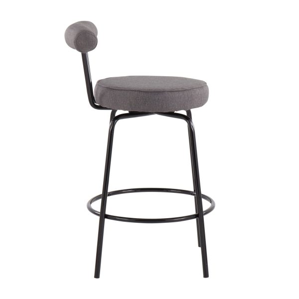 Rhonda Art Deco Black Steel Charcoal Fabric Counter Stools Set of 2 9