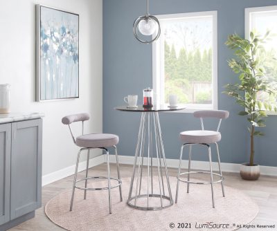 Rhonda Chrome and Light Grey Art Deco Counter Stools (Set of 2)