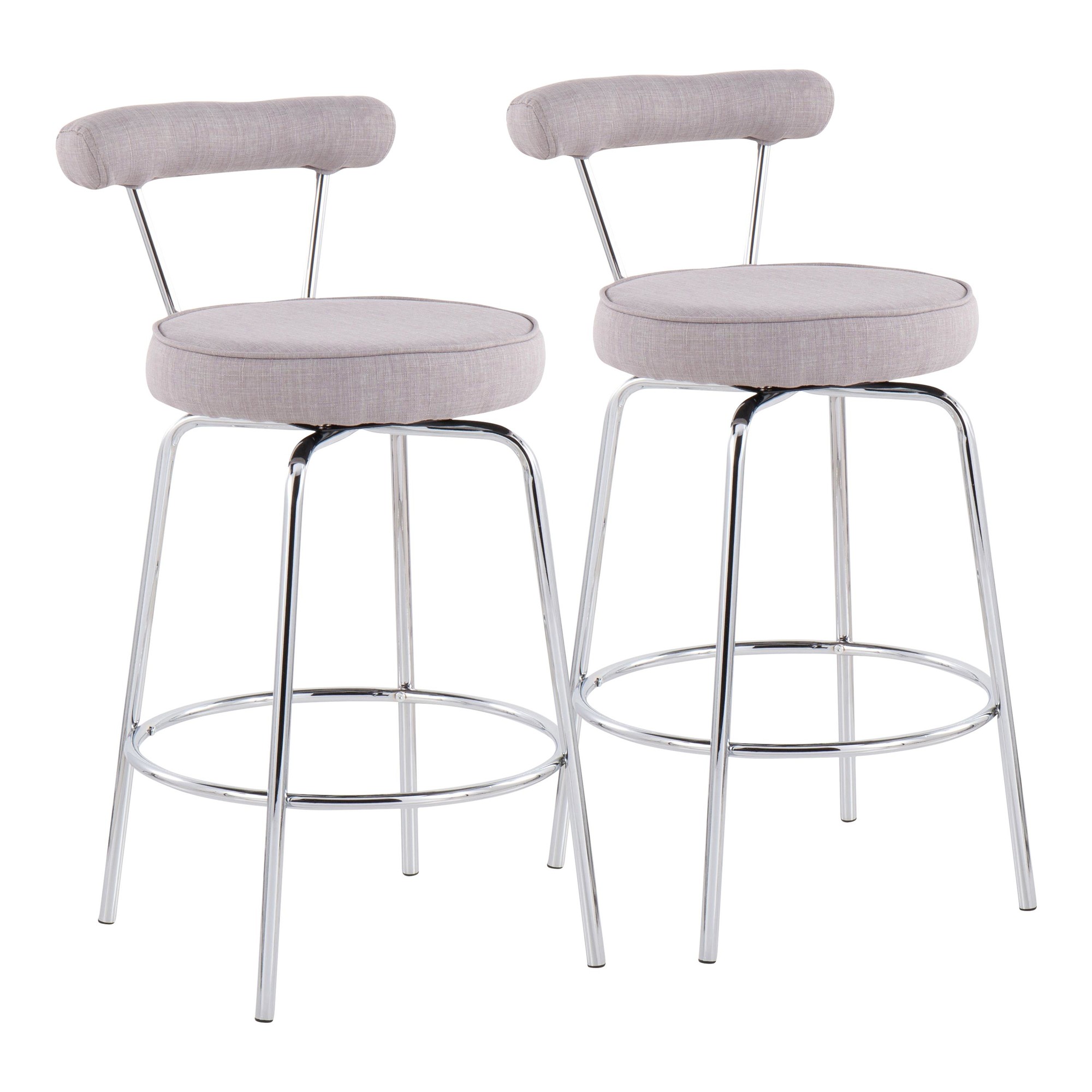 Rhonda Chrome and Light Grey Art Deco Counter Stools (Set of 2) 6 Rhonda Chrome and Light Grey Art Deco Counter Stools (Set of 2) - Image 6