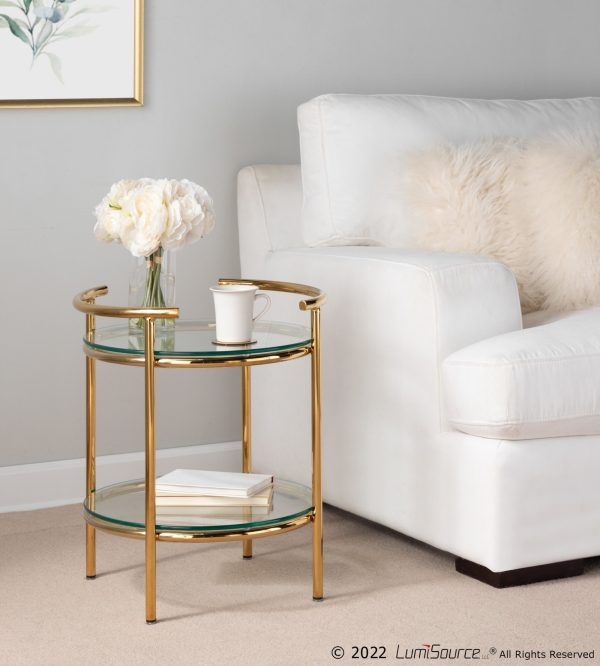Rhonda Contemporary Gold and Glass Tiered Side Table 1