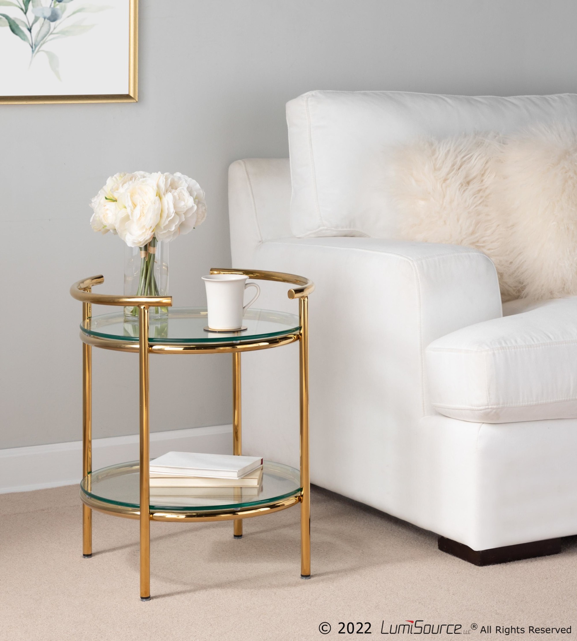 Rhonda Contemporary Gold and Glass Tiered Side Table 2 Rhonda Contemporary Gold and Glass Tiered Side Table - Image 2