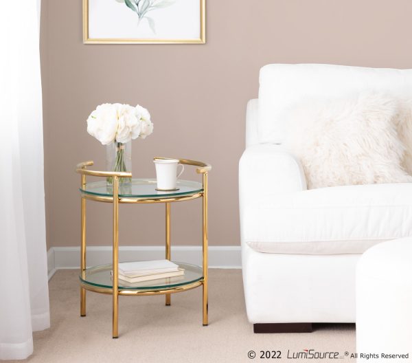 Rhonda Contemporary Gold and Glass Tiered Side Table 2