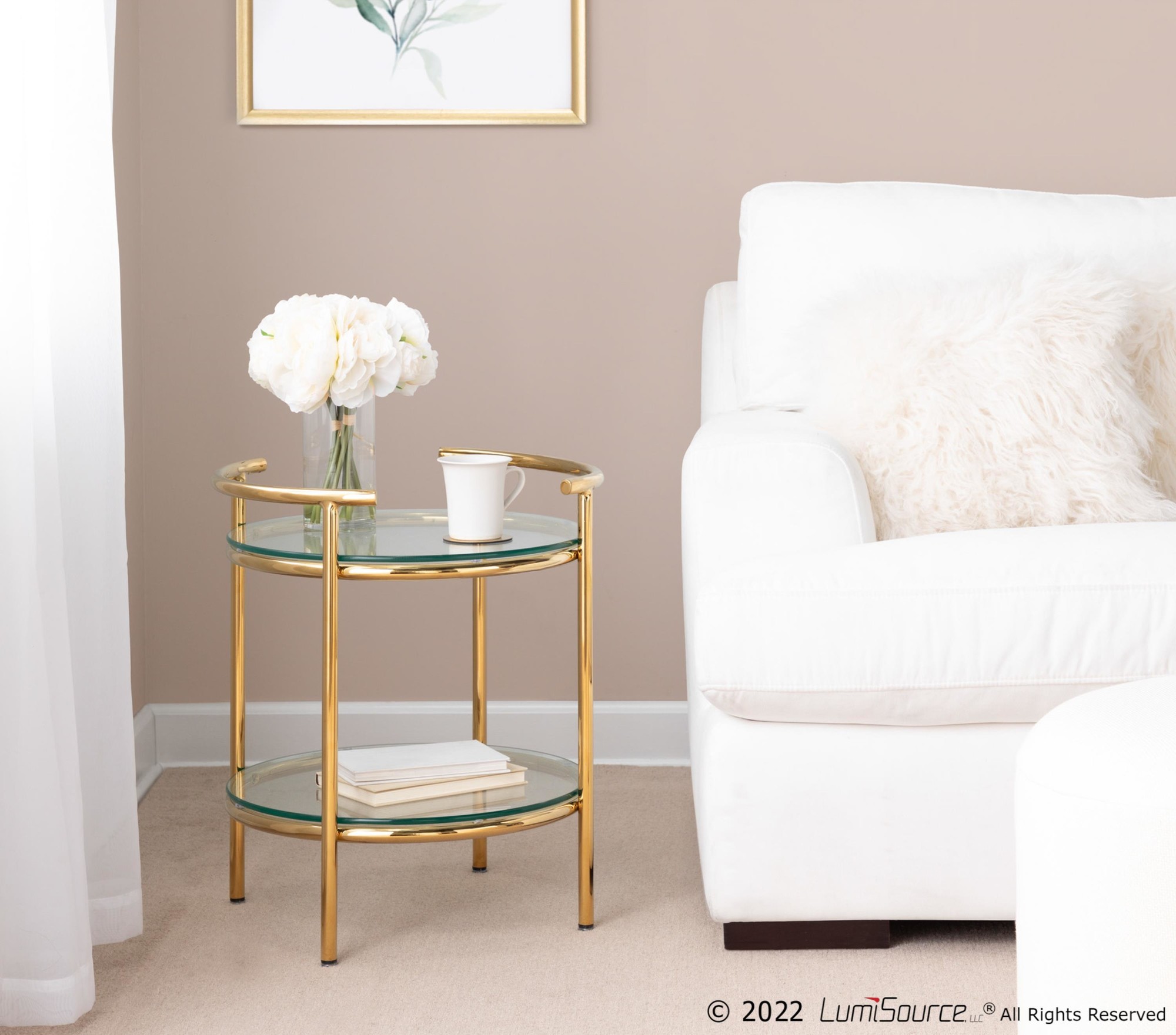 Rhonda Contemporary Gold and Glass Tiered Side Table 3 Rhonda Contemporary Gold and Glass Tiered Side Table - Image 3