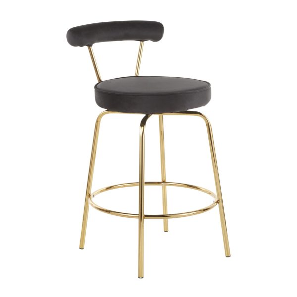 Rhonda Gold Metal Black Velvet Art Deco Counter Stools Set of 2 5