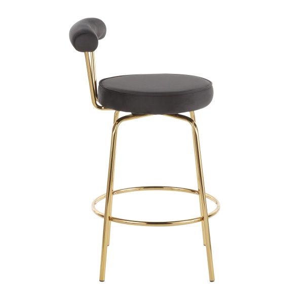 Rhonda Gold Metal Black Velvet Art Deco Counter Stools Set of 2 6