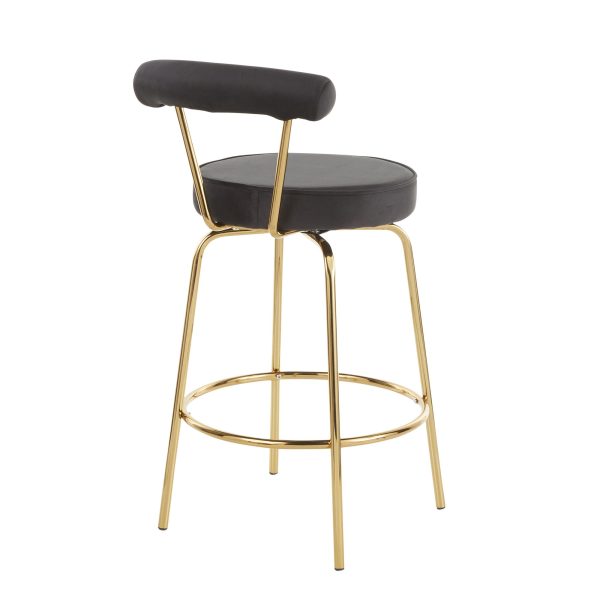 Rhonda Gold Metal Black Velvet Art Deco Counter Stools Set of 2 7