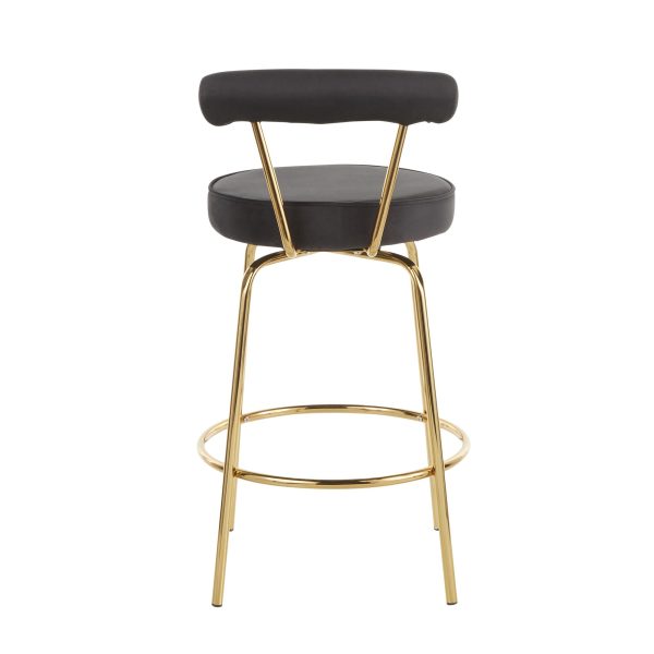 Rhonda Gold Metal Black Velvet Art Deco Counter Stools Set of 2 8