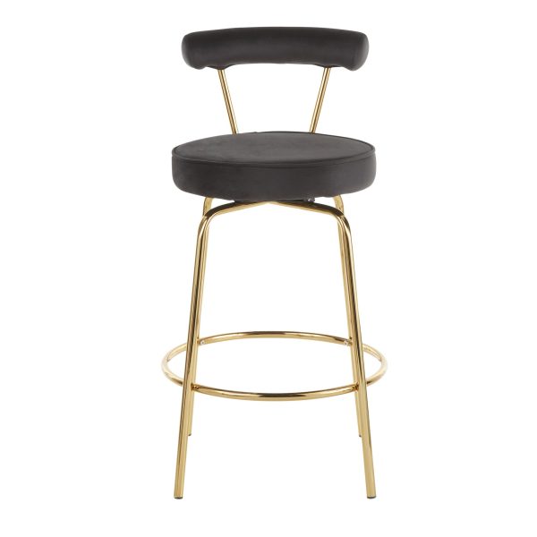 Rhonda Gold Metal Black Velvet Art Deco Counter Stools Set of 2 9