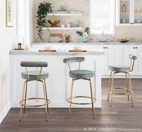 Rhonda Gold and Green Art Deco Counter Stools Set of 2 1