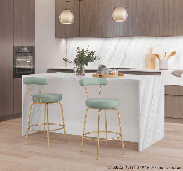 Rhonda Gold and Green Art Deco Counter Stools Set of 2 3