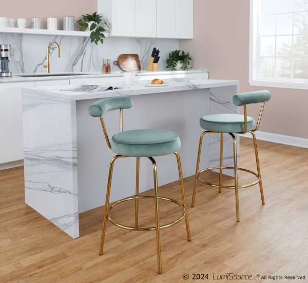 Rhonda Gold and Green Art Deco Counter Stools Set of 2 4