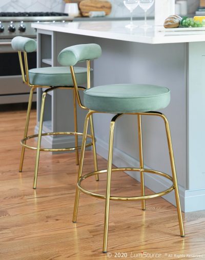 Rhonda Gold and Green Art Deco Counter Stools (Set of 2)