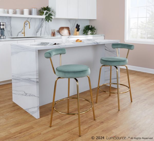 Rhonda Gold and Green Art Deco Counter Stools Set of 2 5
