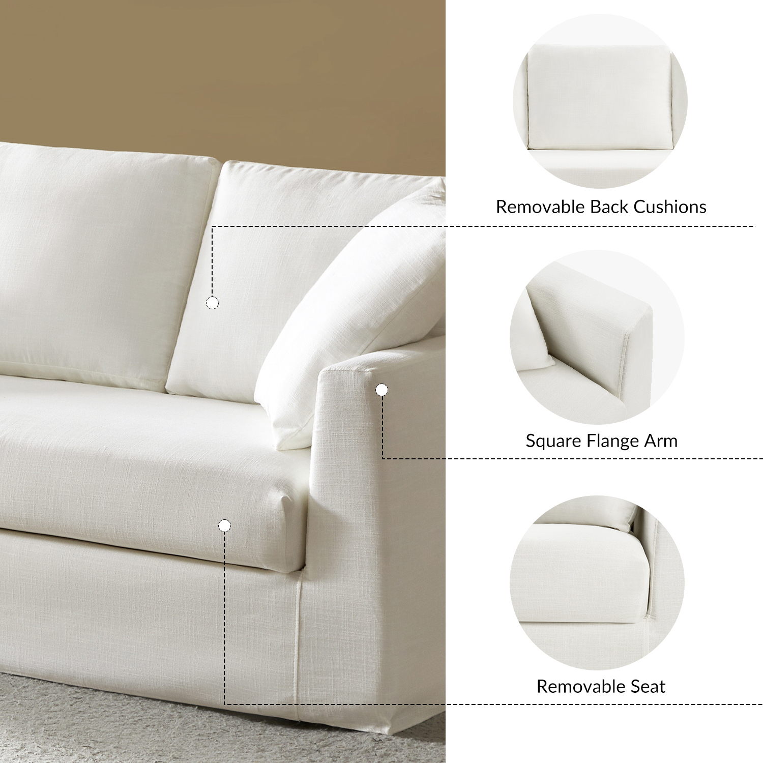 Riccardo White Linen Look Fabric Slipcovered Sofa with Storage 3 Riccardo White Linen Look Fabric Slipcovered Sofa with Storage - Image 3