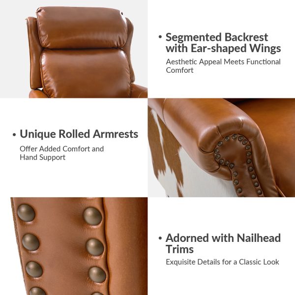 Richard Saddle Genuine Leather Wingback Nailhead Trim Recliner 3