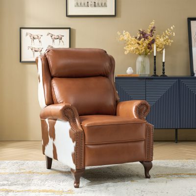 Richard Saddle Genuine Leather Wingback Nailhead Trim Recliner