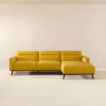 Yellow Linen L-Shaped Left Sectional Sofa Mid-Century Modern